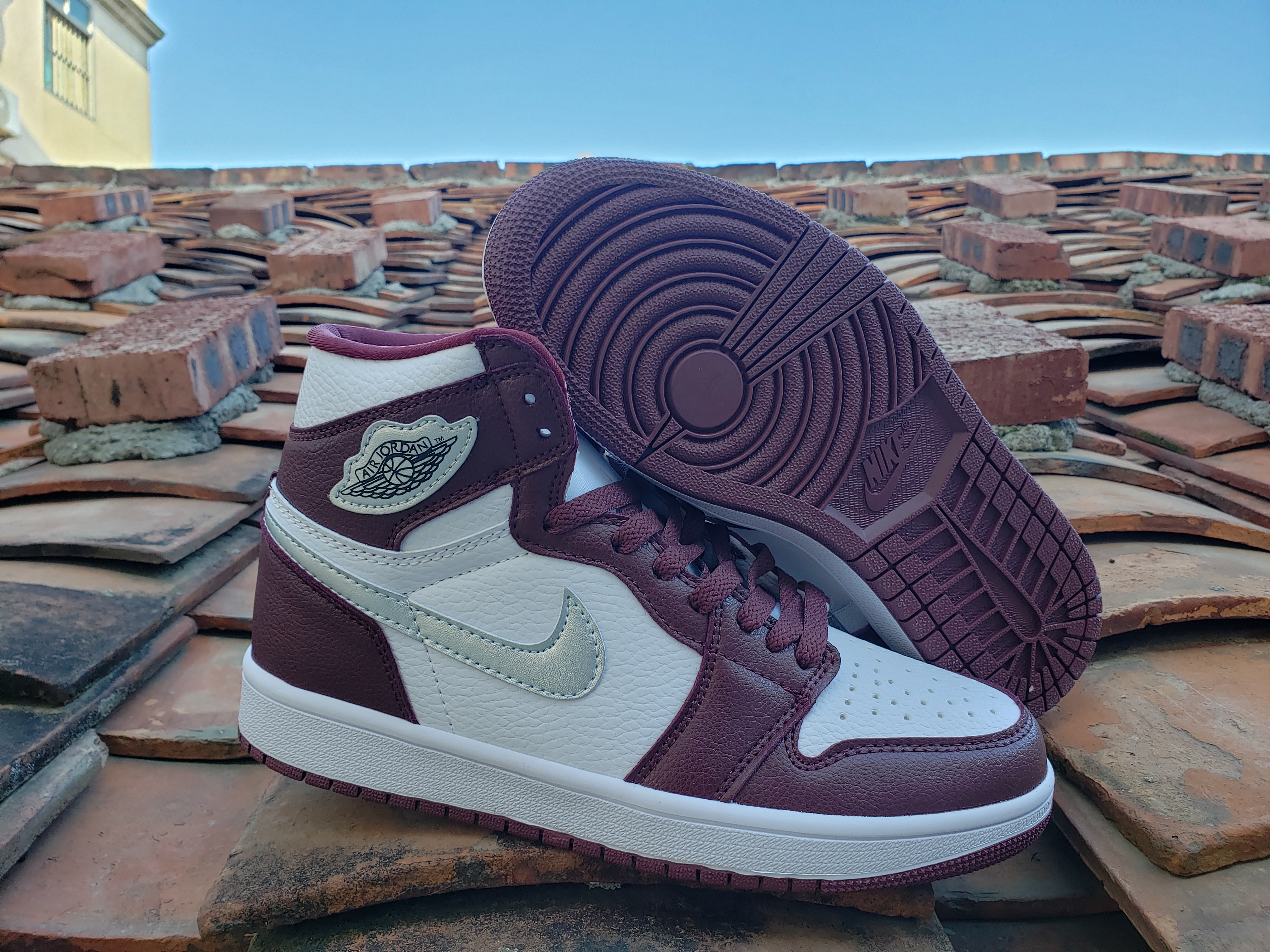 New Jordan 1 Wine Red White Shoes